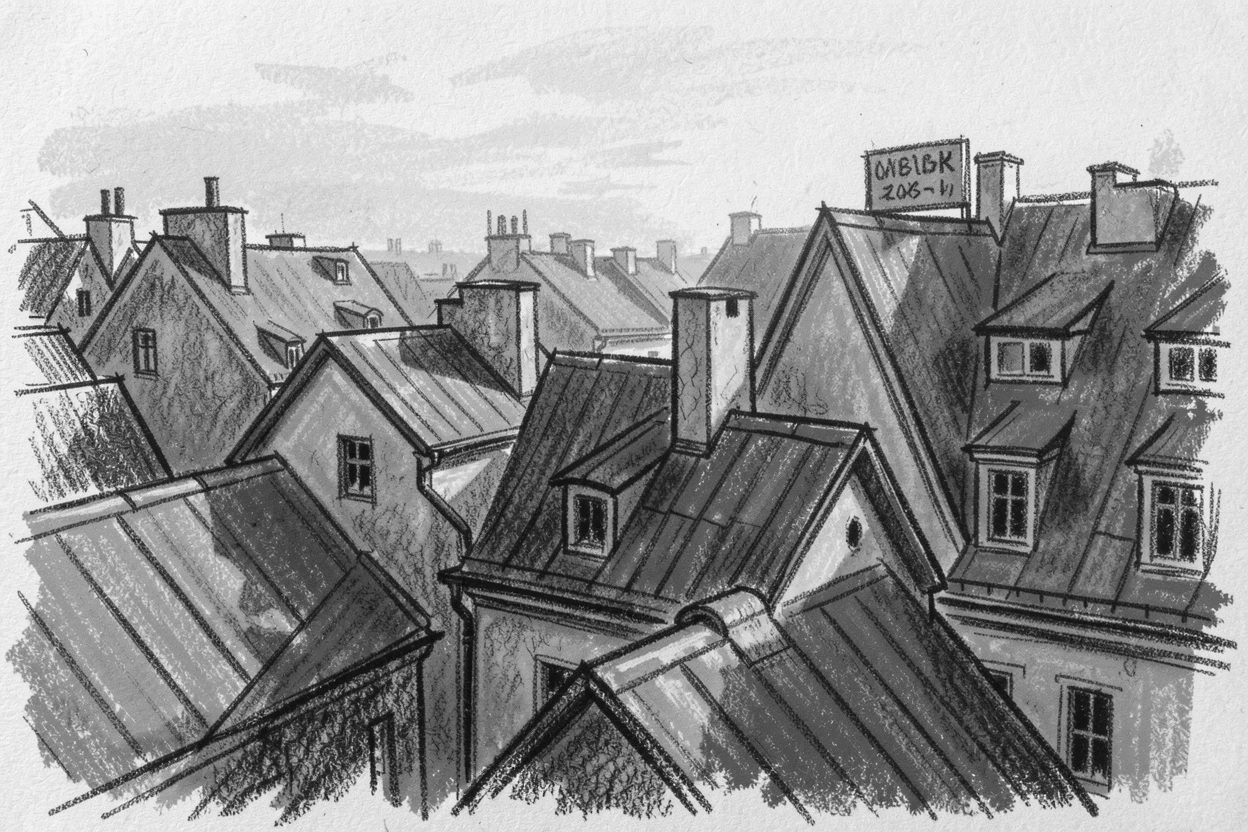 The rooftops of Prague's Old Town bathed in warm golden-hour light.