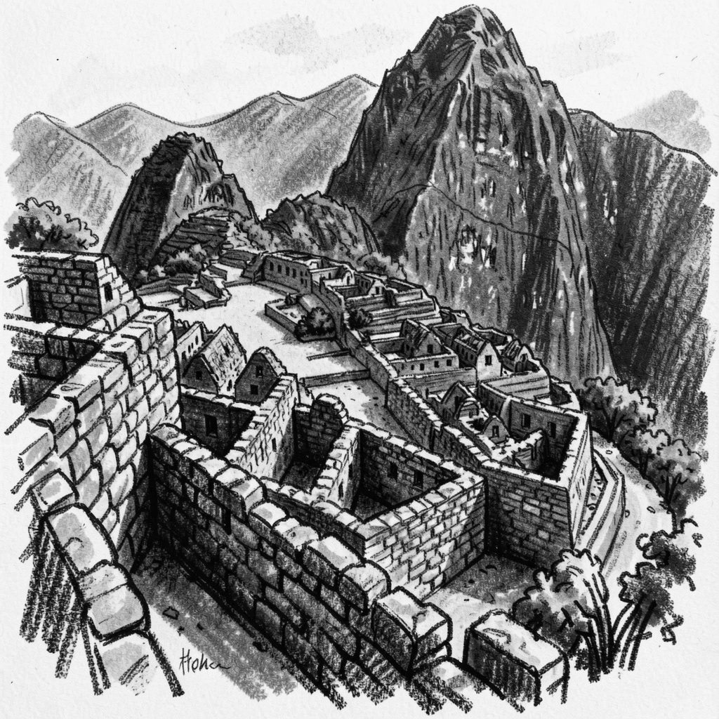 Machu Picchu with intricate details visible up close.