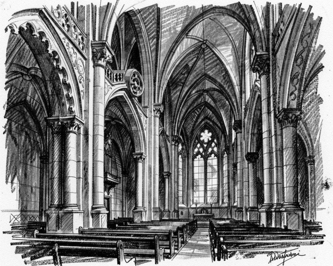 A grand cathedral interior with intricate details visible up close.