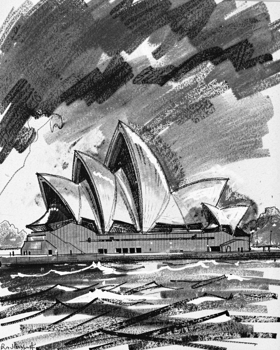 The Sydney Opera House as a storm rolls in over the horizon.