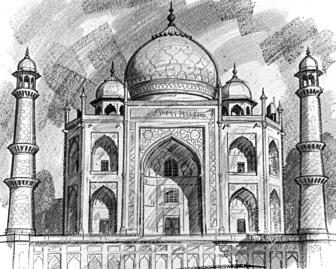 The Taj Mahal with intricate details visible up close.