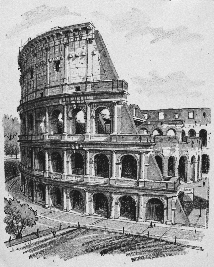 The Colosseum viewed from a quiet elevated vantage point.