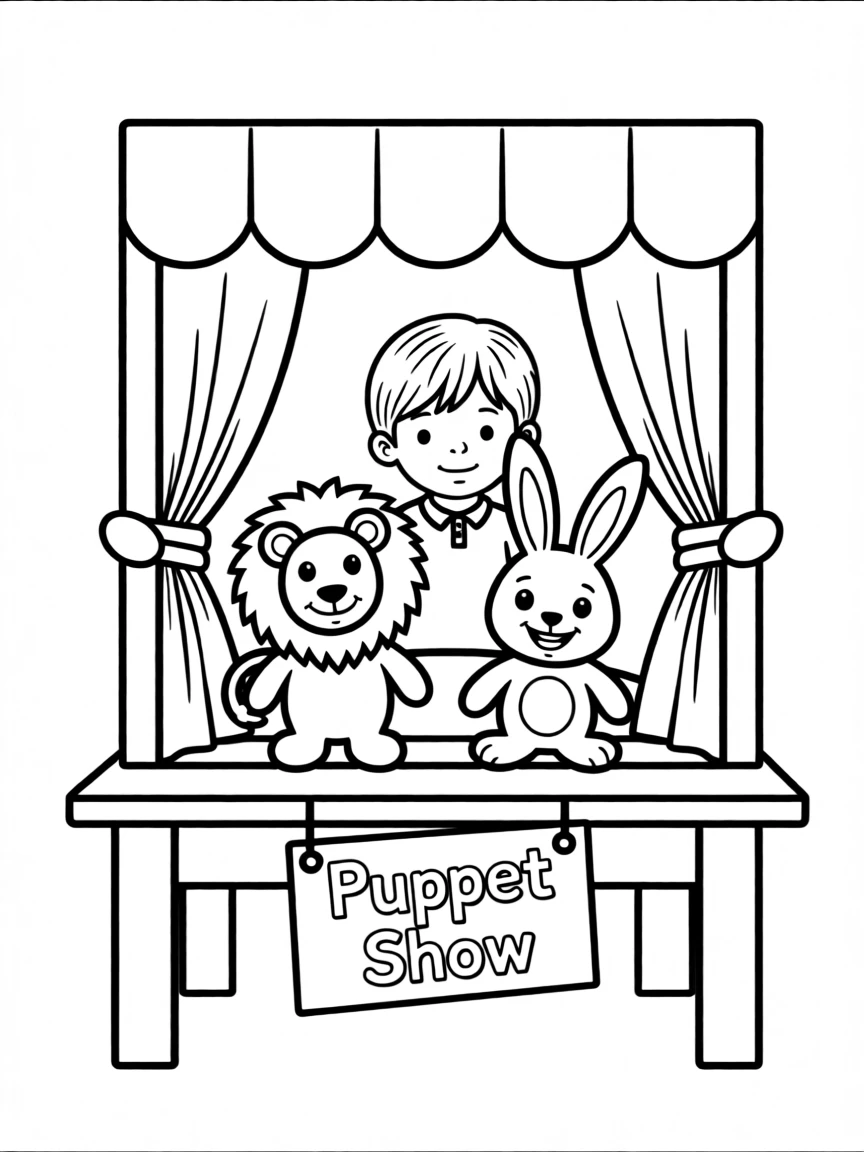 A puppet show performed with hand puppets on a small stage
