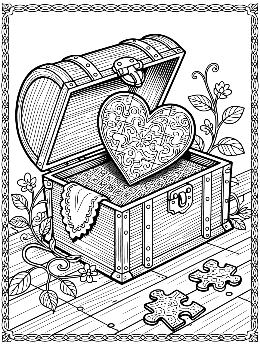 A puzzle piece shaped like a heart fitting into an open chest.