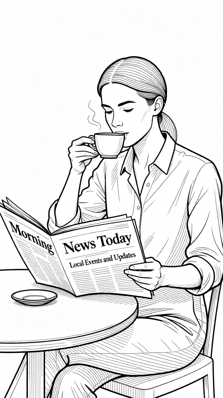 A person sipping coffee while reading the morning newspaper