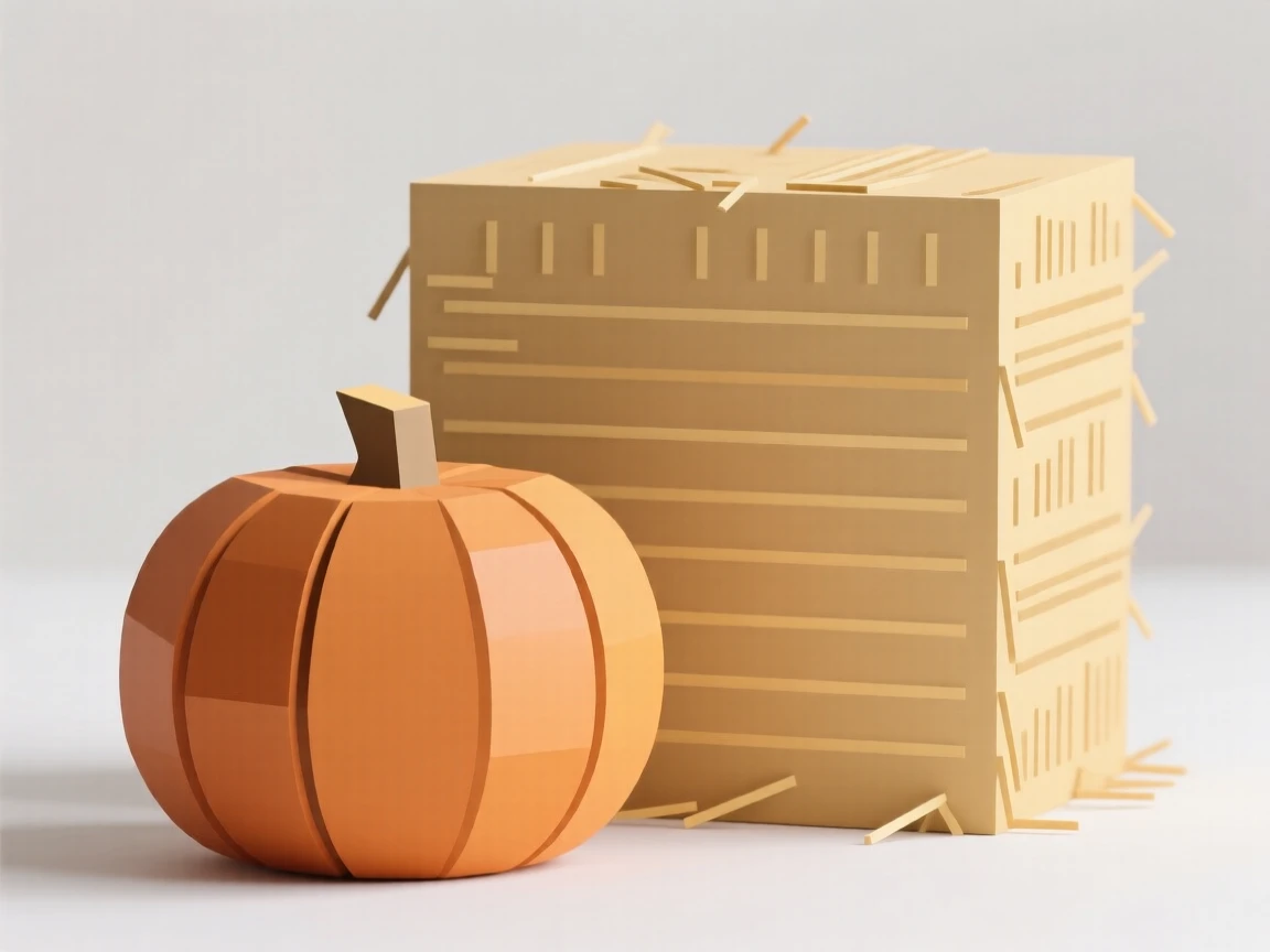 A pumpkin and hay bale display in autumn