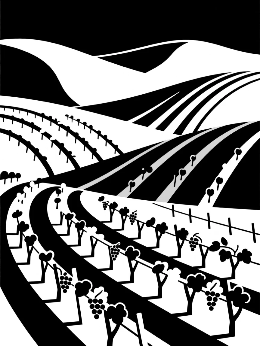 A vineyard stretching across rolling hills.