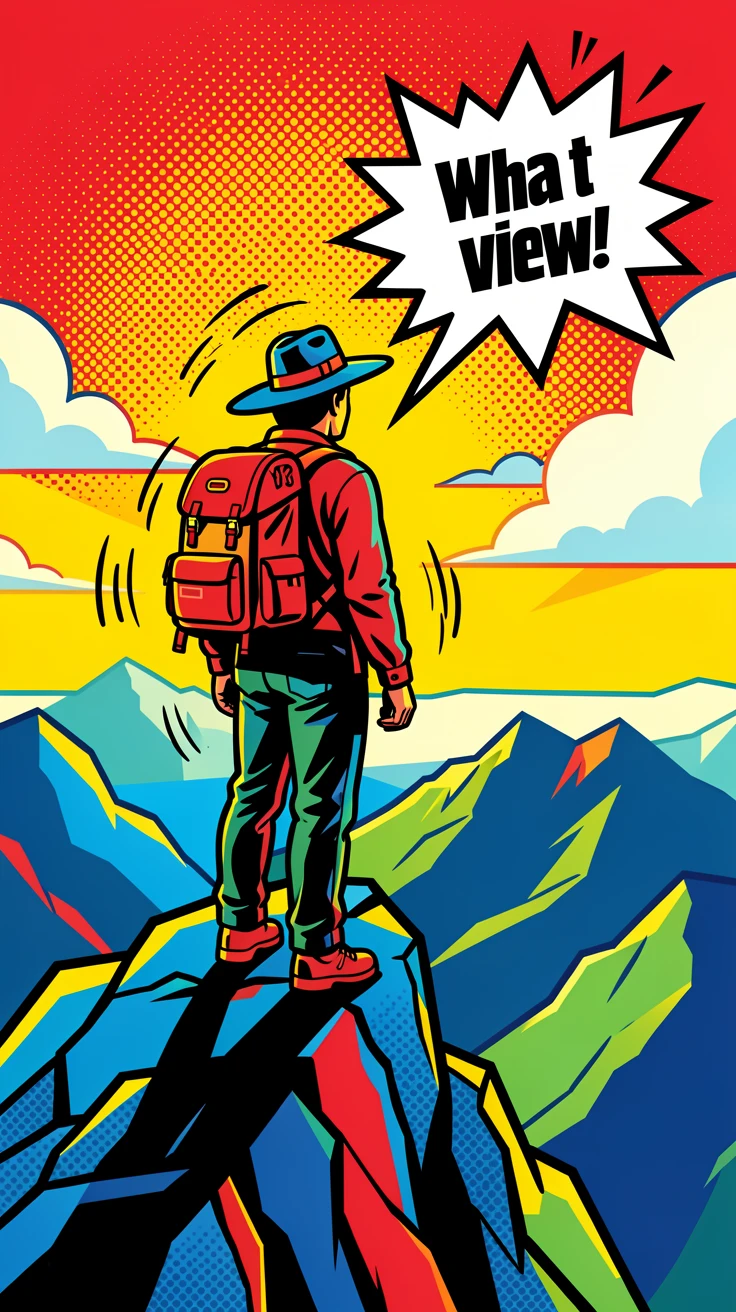 A traveler taking in a breathtaking view atop a mountain
