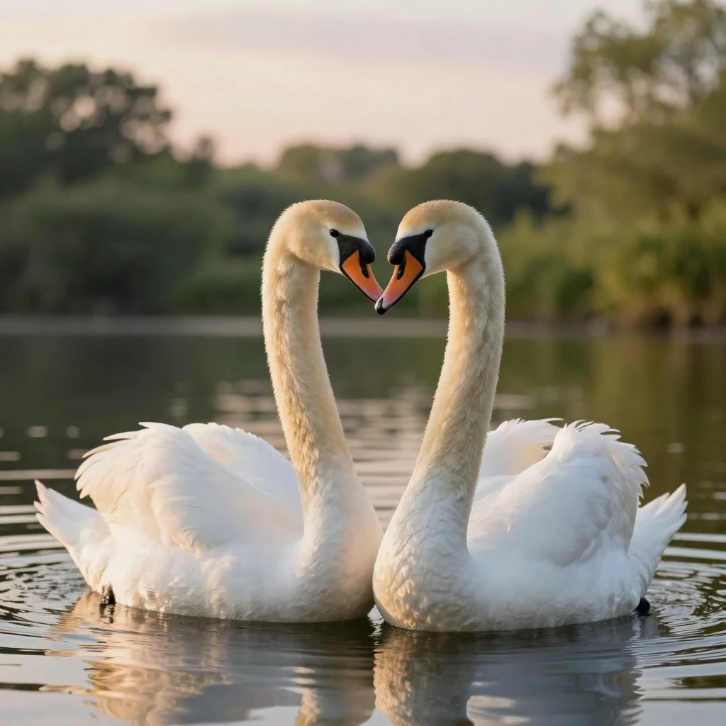 A pair of swans forming a heart with their necks
