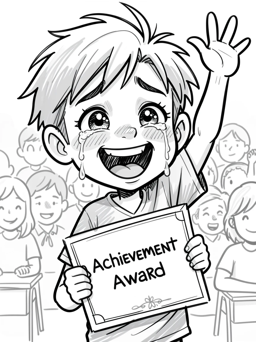 [Inspirational & Emotional Scenes] Touching, uplifting scene of a grateful young student celebrating a milestone with tearful joy, evoking deep emotion