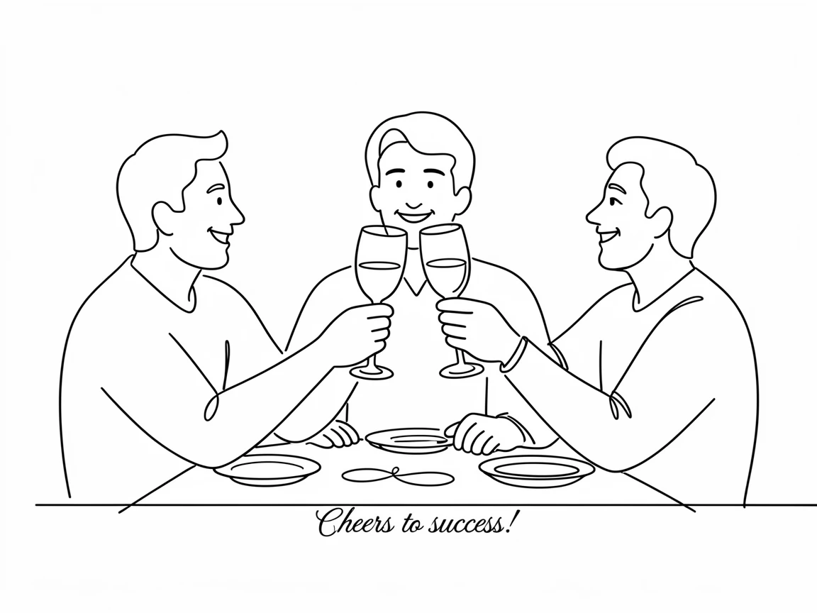 A group of friends celebrating a promotion with a toast at a restaurant