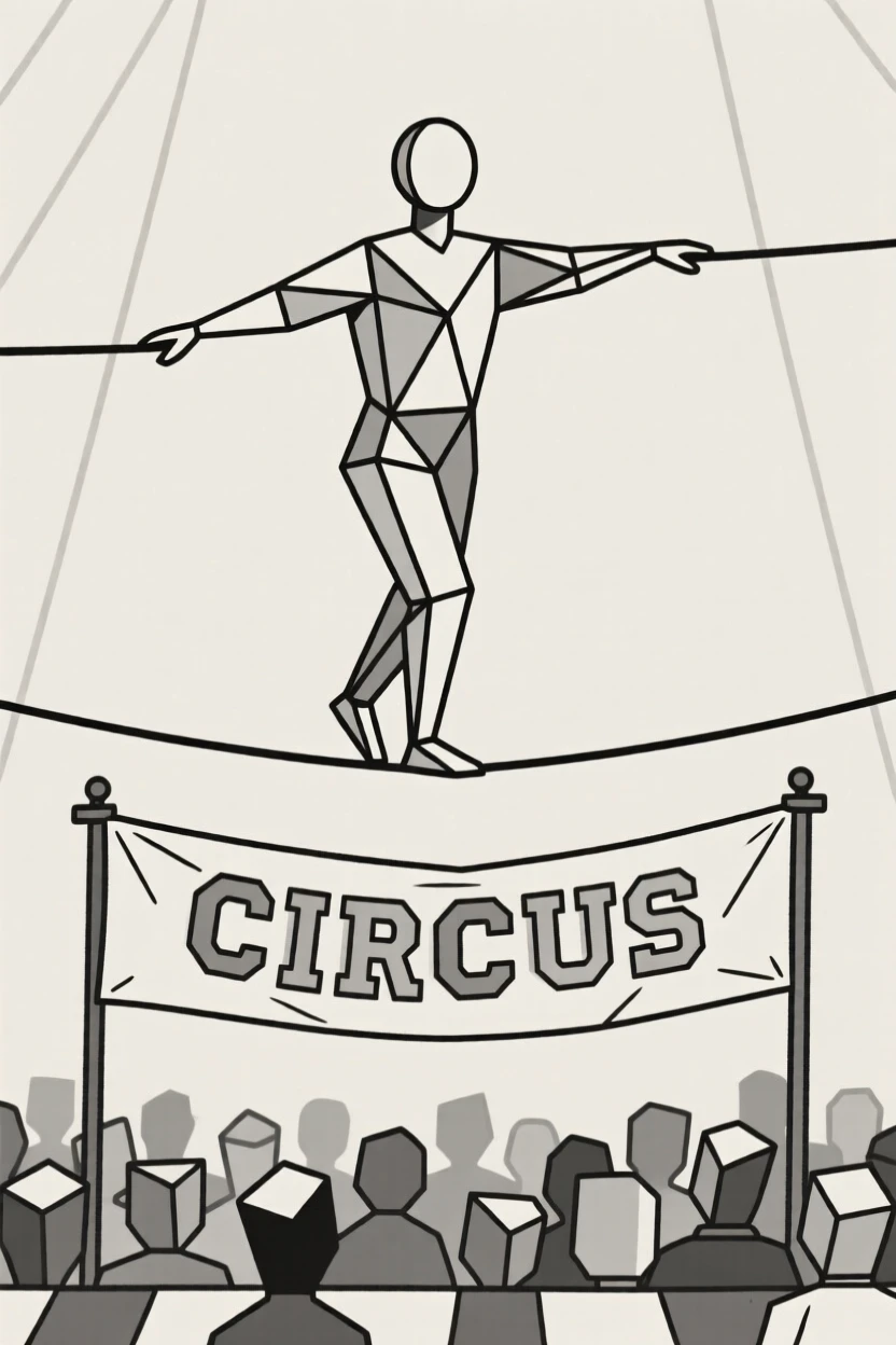 A tightrope walker balancing high above a circus crowd