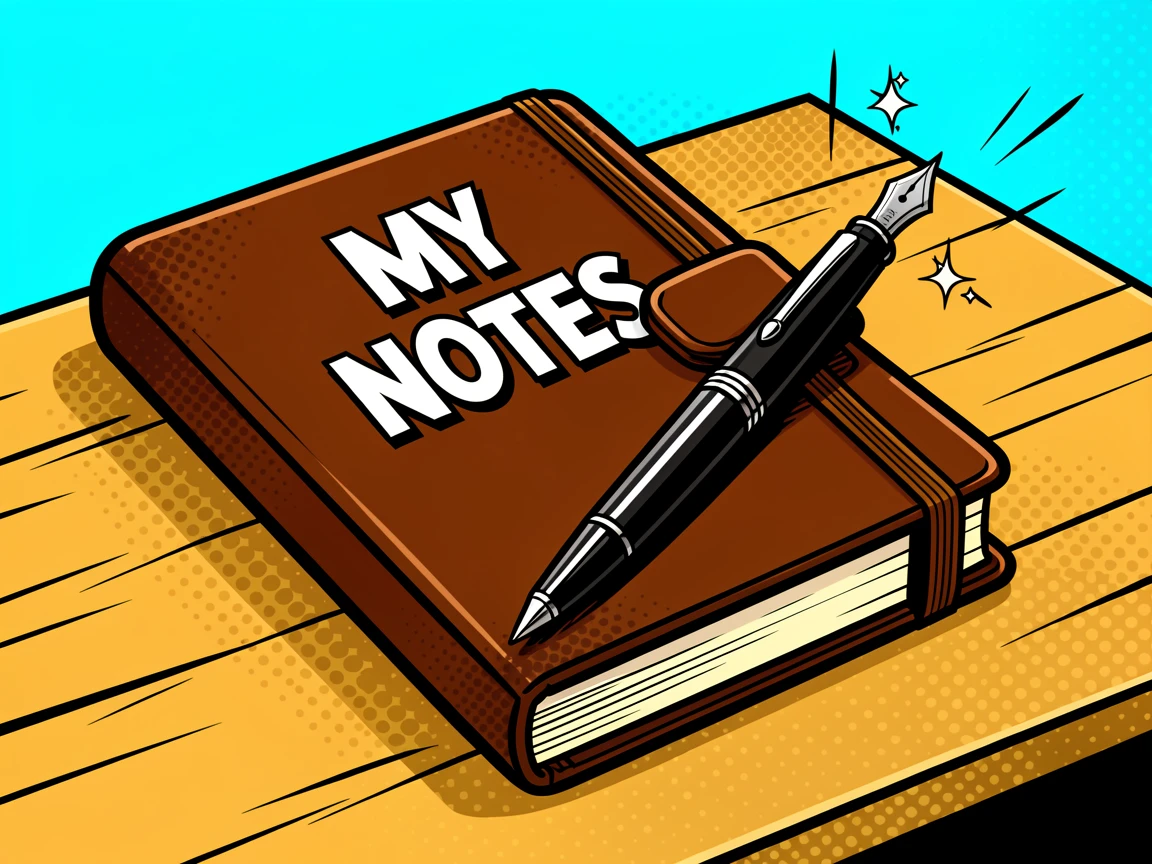 A leather journal and fountain pen resting on a wooden desk