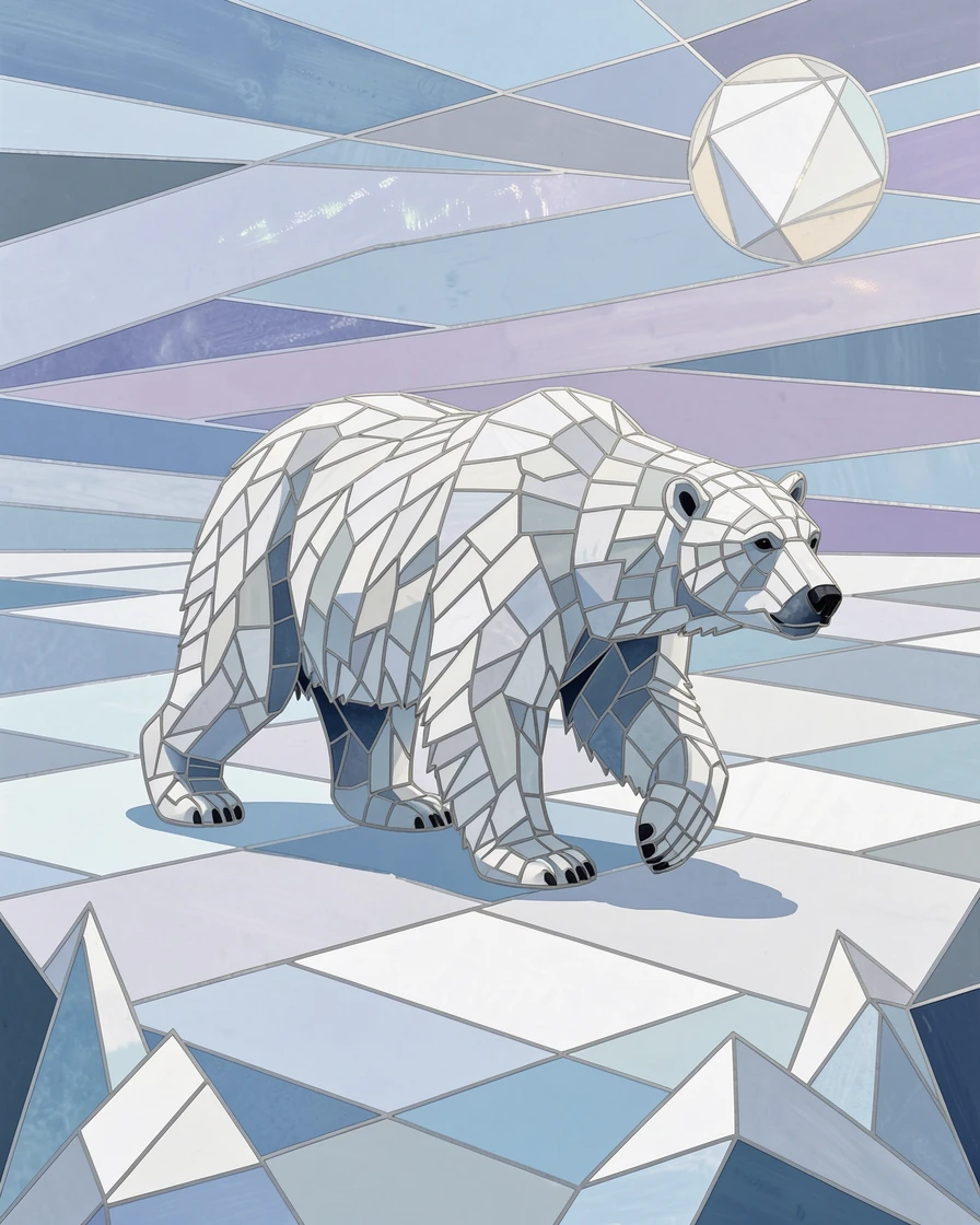 A polar bear walking across a vast field of arctic snow.
