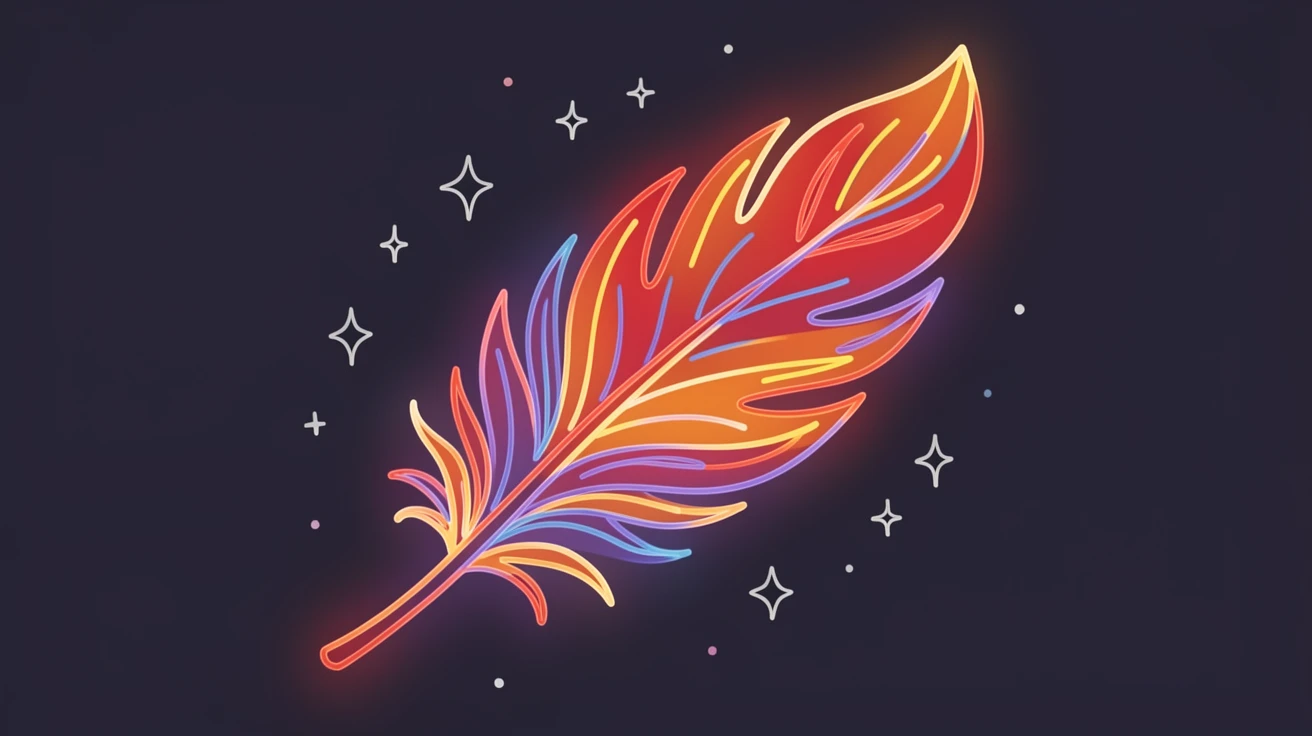 A phoenix feather glowing softly against a dark starry background.