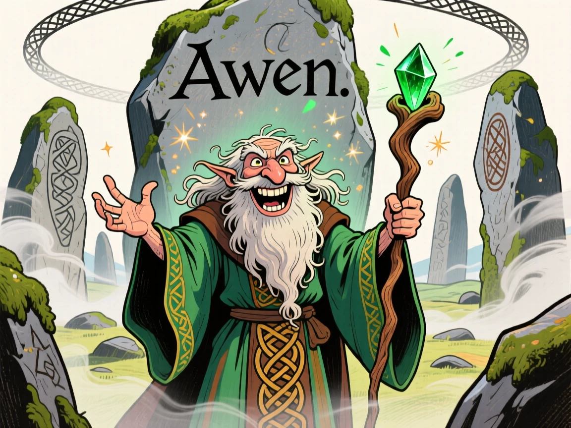 An ancient Celtic druid performing a ceremony beneath a ring of ancient standing stones.