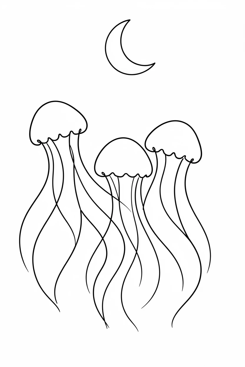 A group of jellyfish drifting gently through a moonlit sea