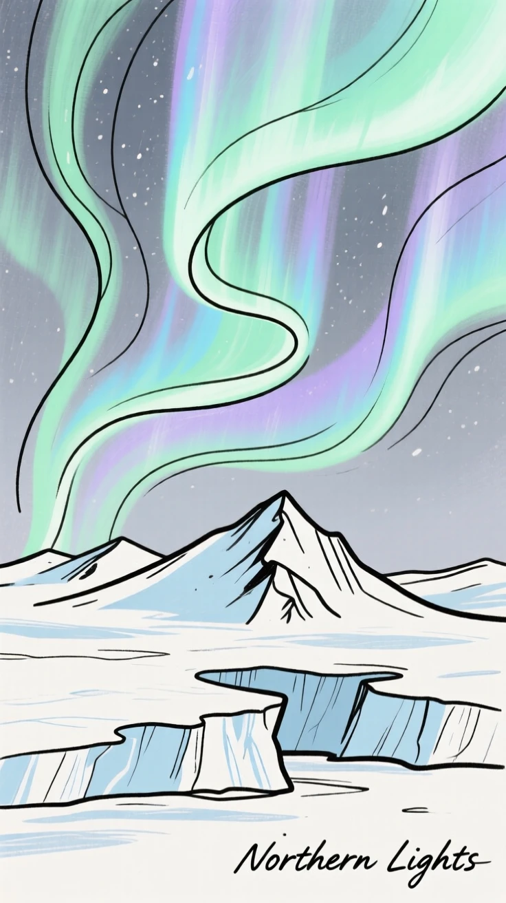 The northern lights dancing over a glacier