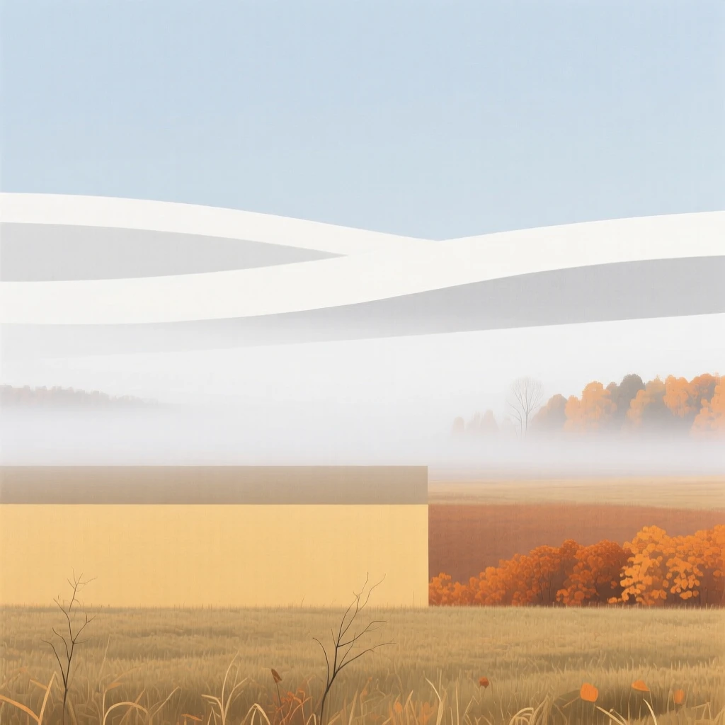 A crisp autumn morning with mist over a field