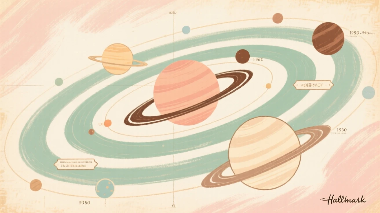 An antique diagram of the solar system's planetary orbits