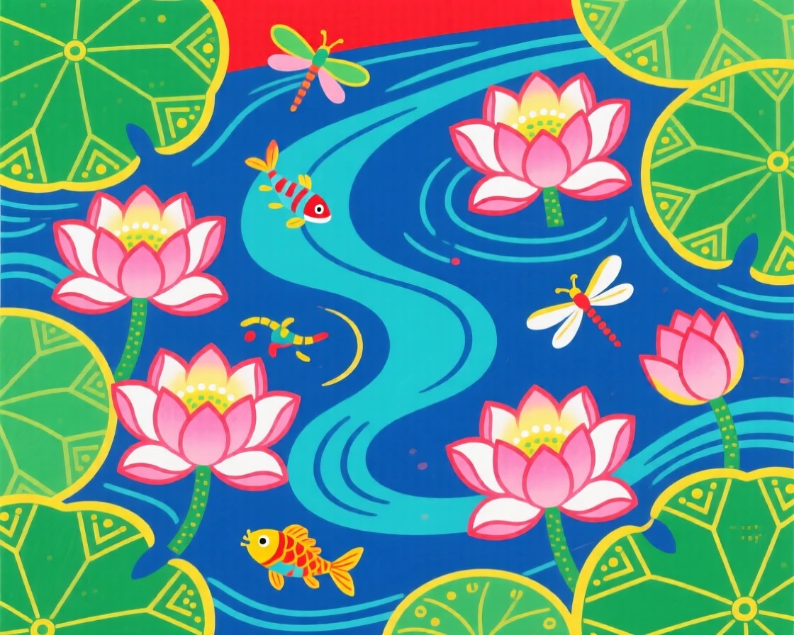 A dreamlike pond where lotus flowers glow softly from within.