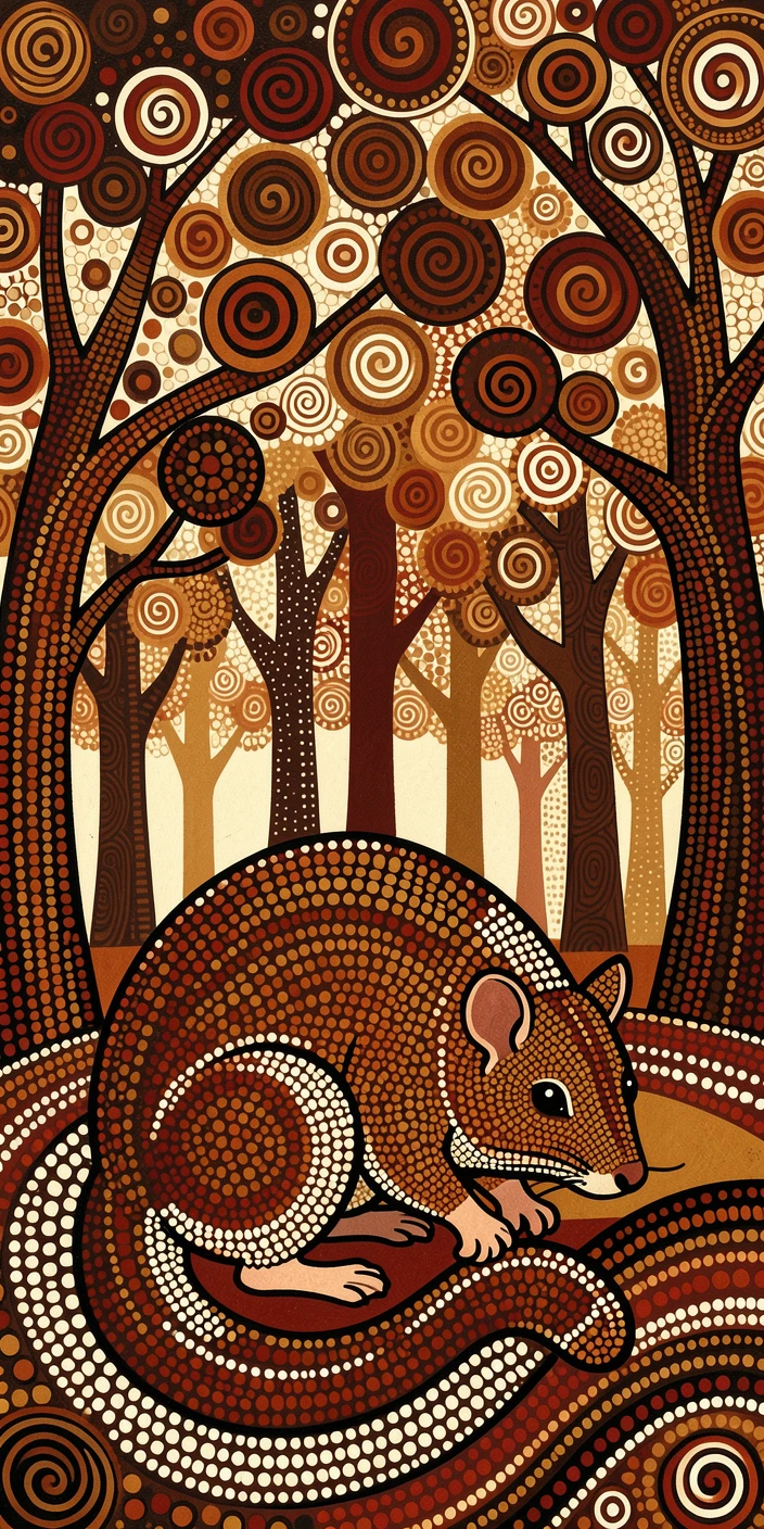 A opossum pausing at the edge of a forest