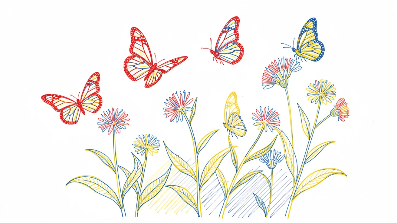 A butterfly garden alive with monarchs drifting between milkweed blooms