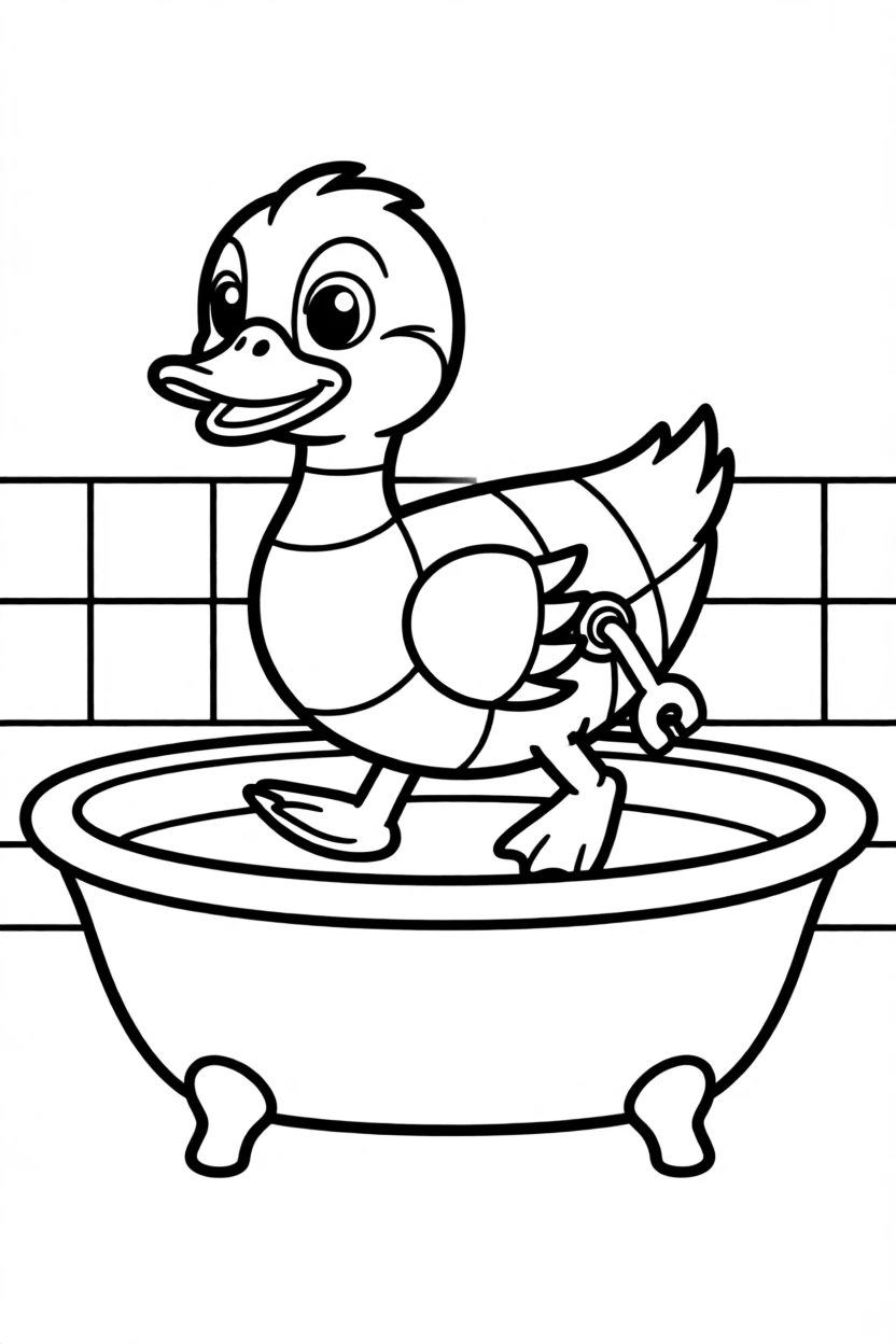A wind-up toy duck waddling across a bathtub