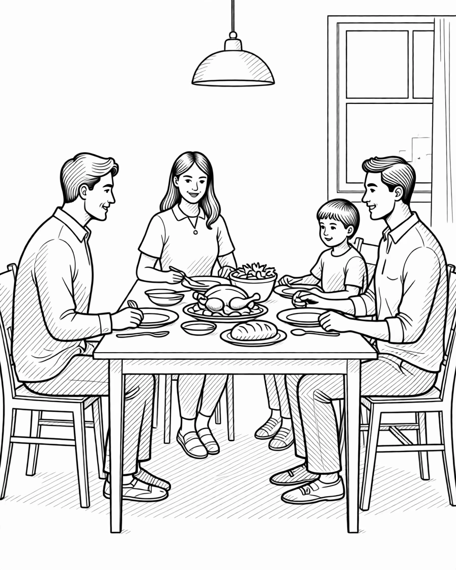 A family sitting down for a home-cooked dinner