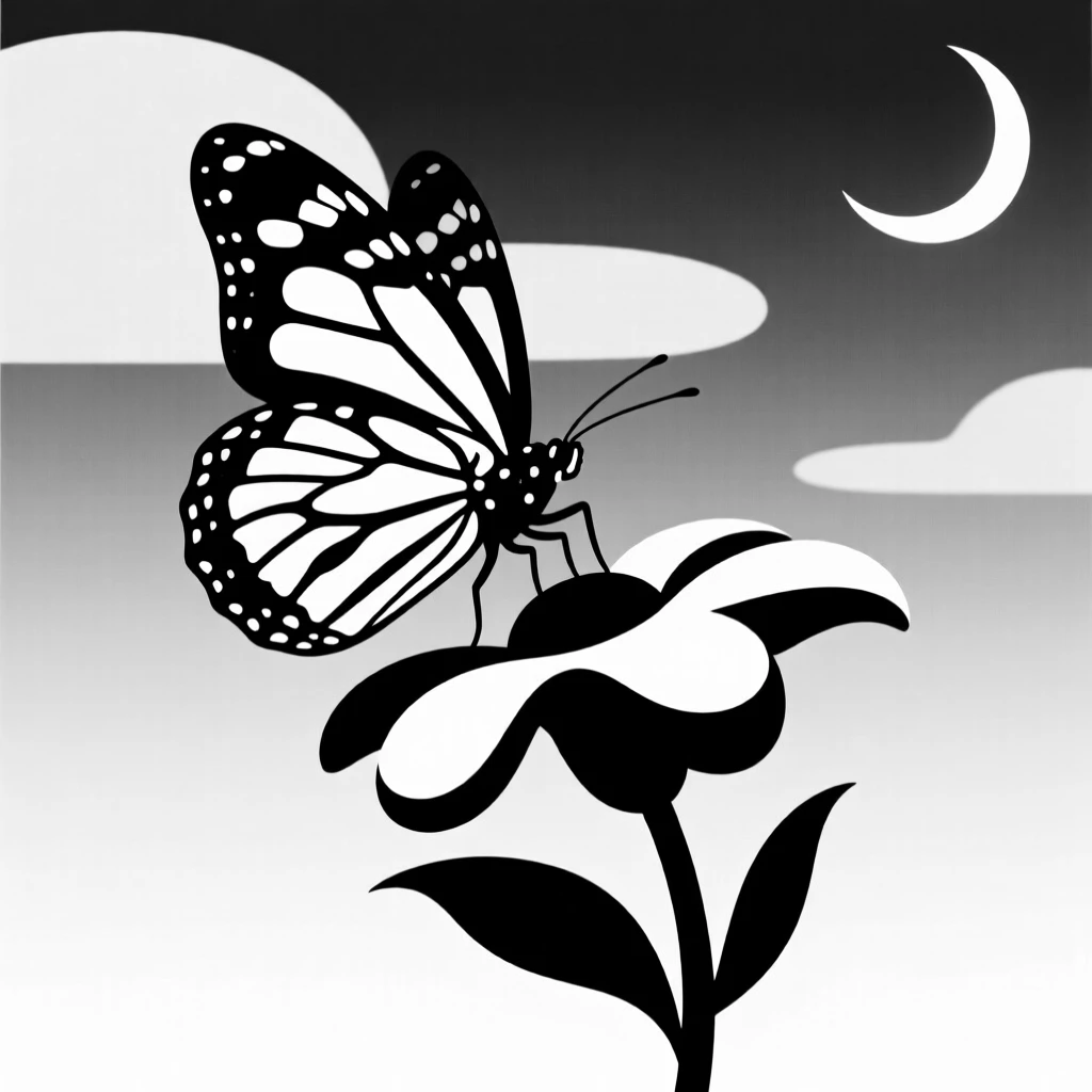 A monarch butterfly on a flower under a summer evening sky.