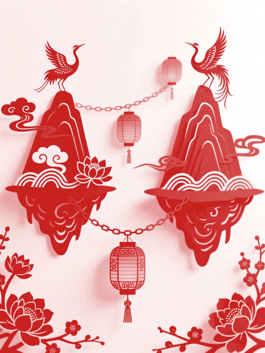 A world where mountains float like islands in the sky, connected by chains of drifting lanterns