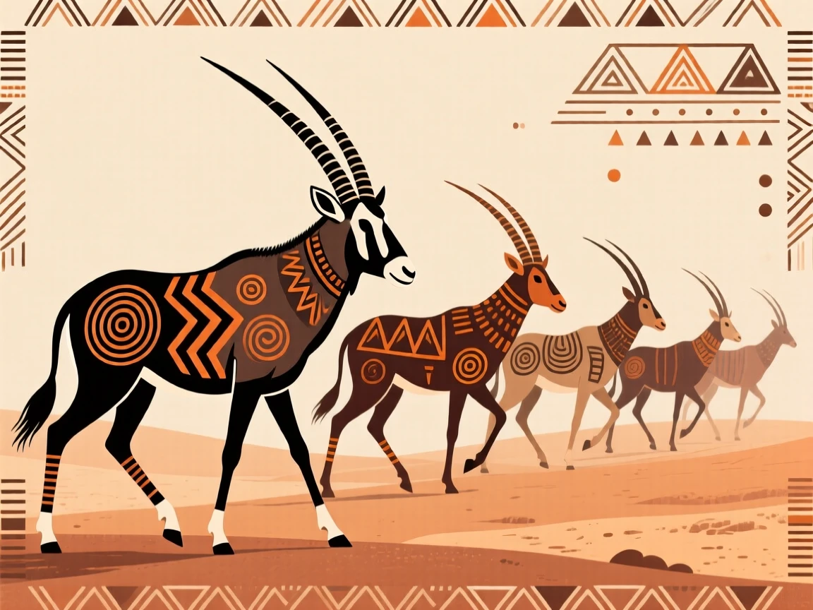 An oryx moving in a slow migration line.