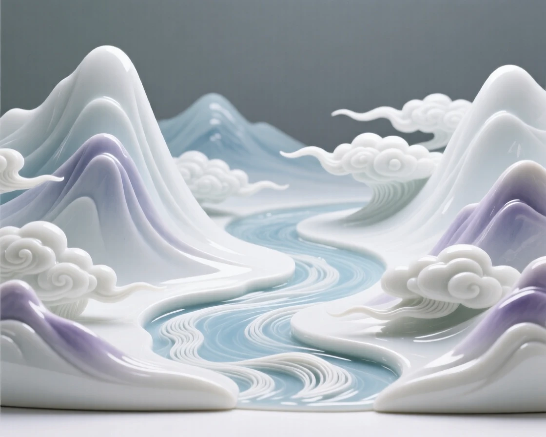 A dreamlike scene of a river of clouds winding through a mountain valley, drawing the eye into a world just beyond reality.