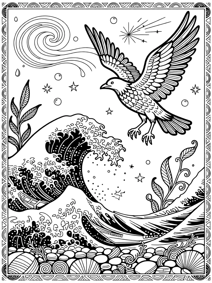 A single wave rising into the shape of a soaring bird.