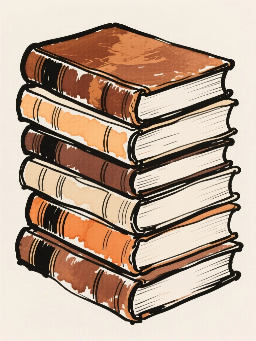 A stack of old leather-bound books