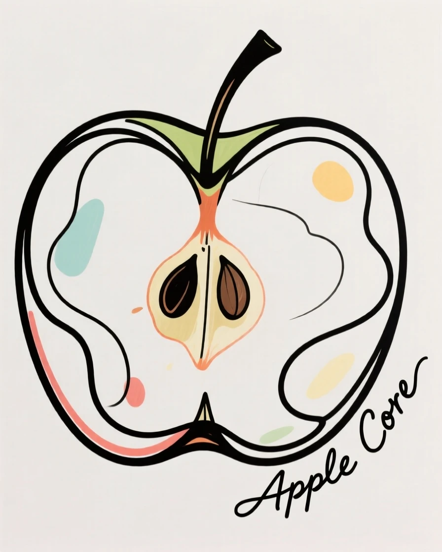 A cross-section diagram of an apple showing its seeds and core.
