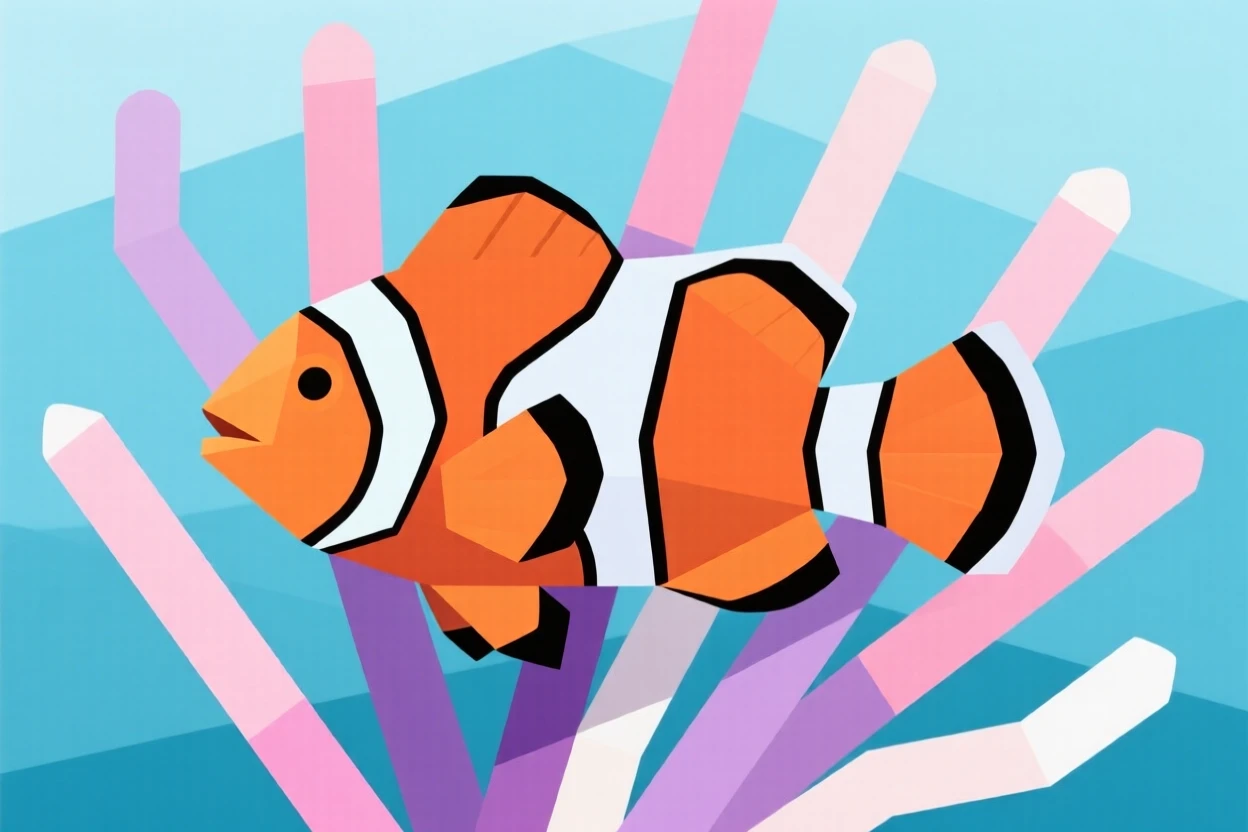 A colorful clownfish nestled among sea anemone tentacles
