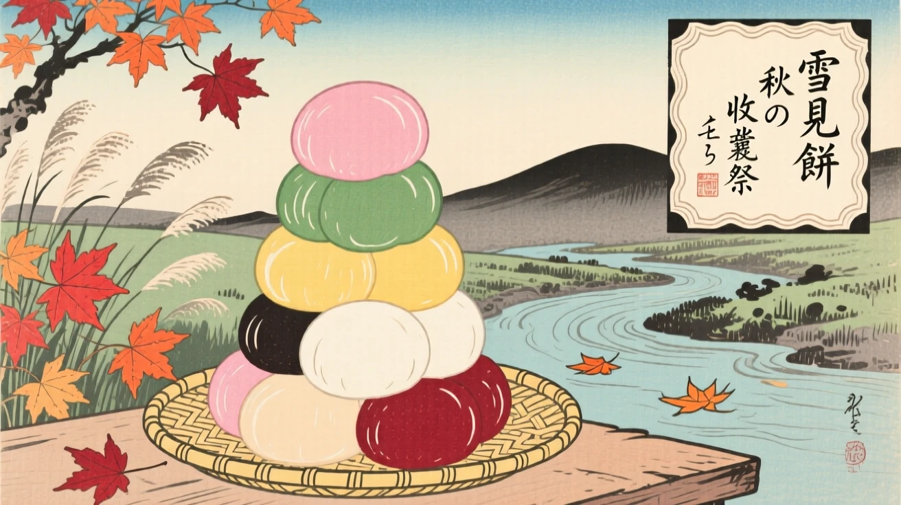 A stack of colorful mochi piled high for the autumn harvest.