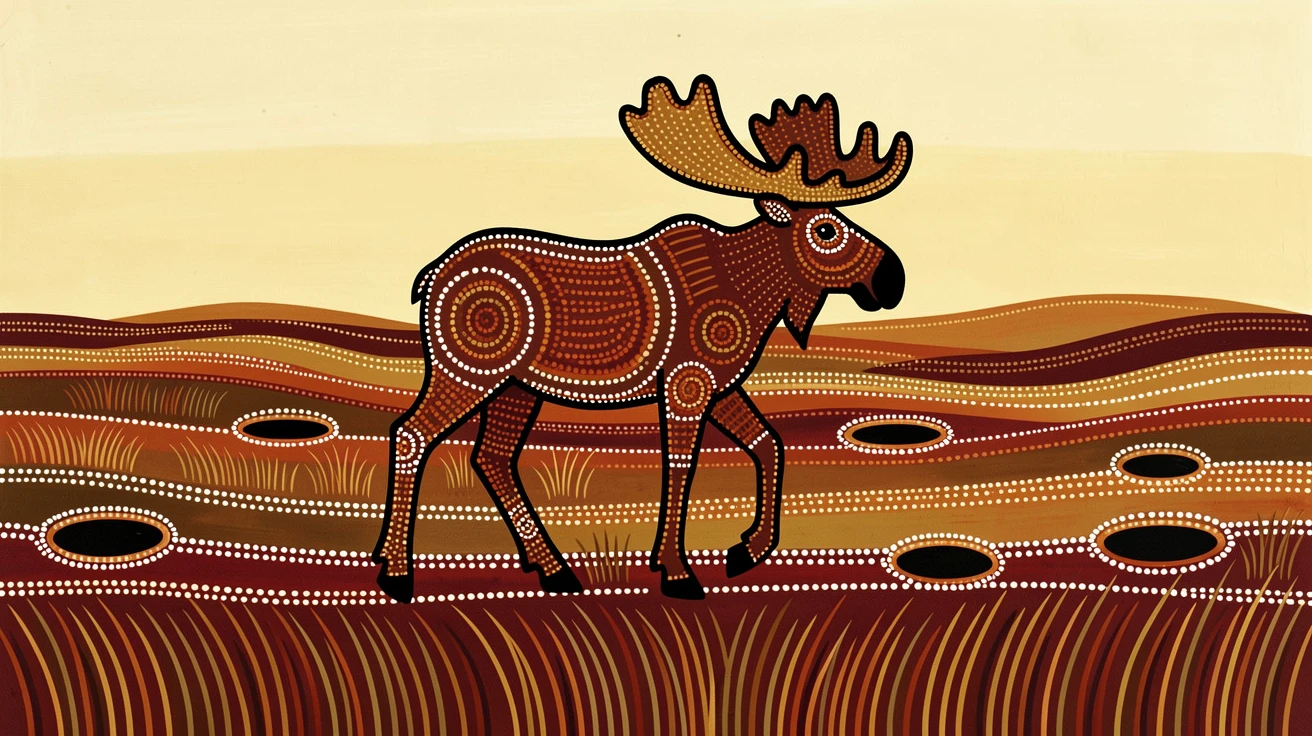 A moose crossing an open grassland at dawn