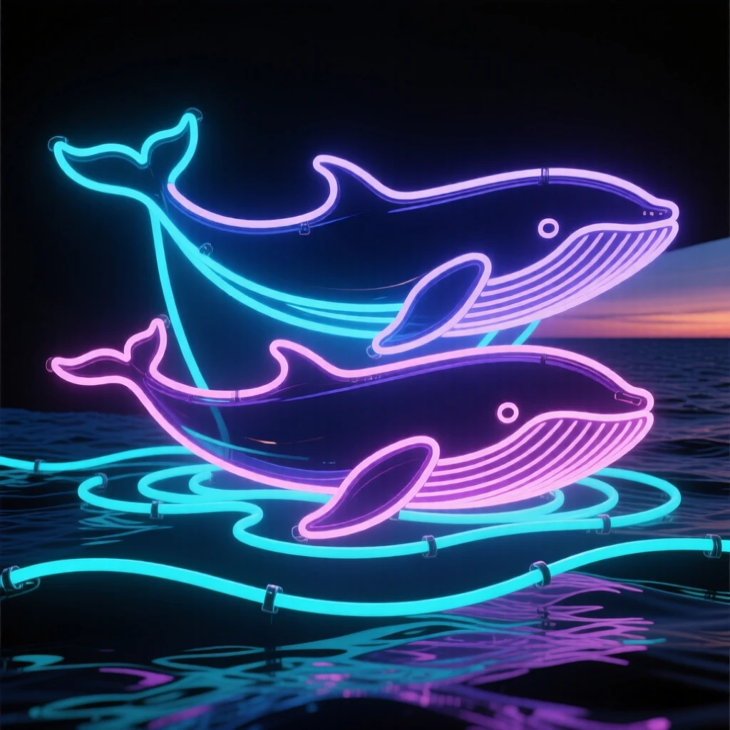 A pod of pilot whales resting near the ocean surface at dusk.