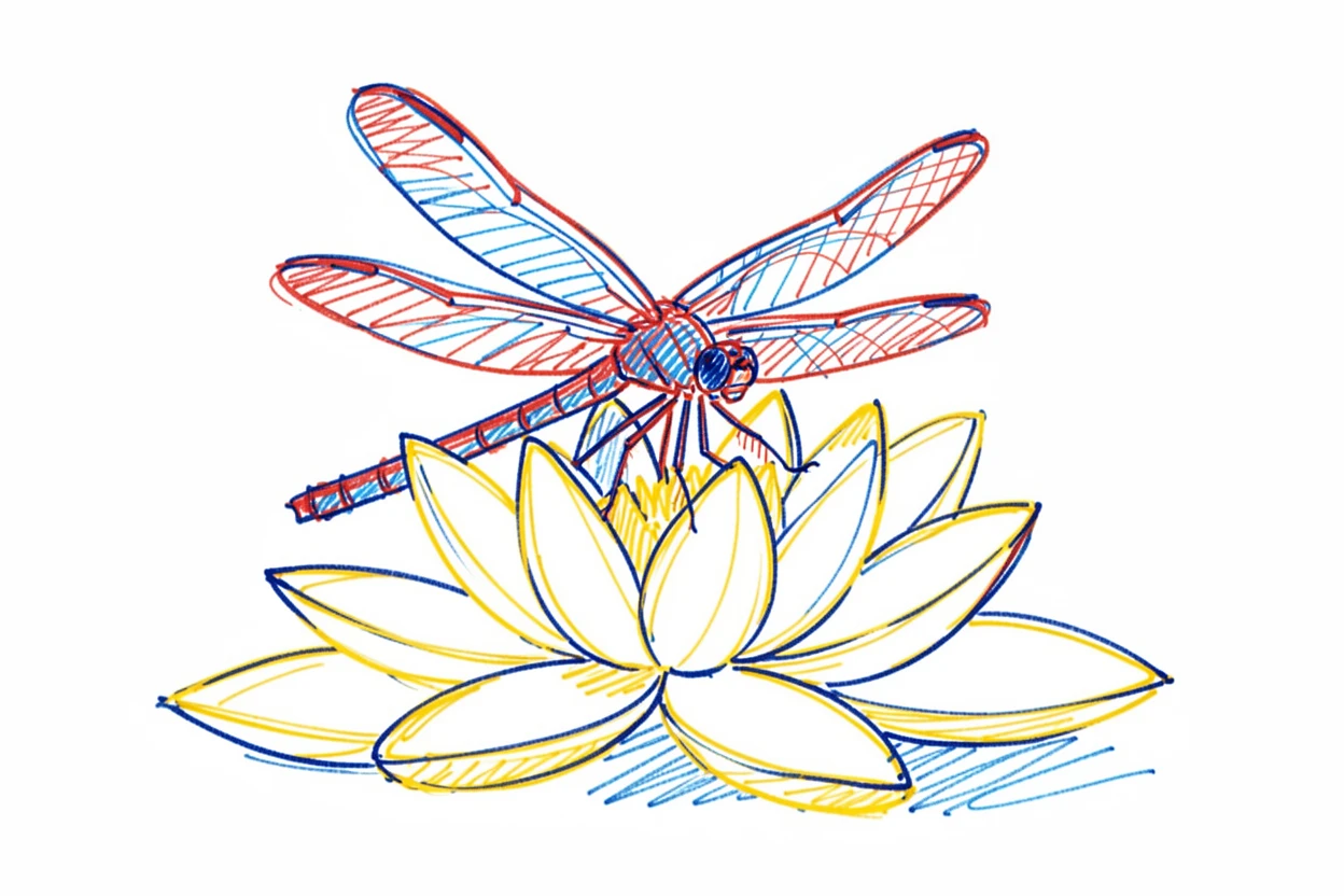 A close-up of a dragonfly resting on a blooming water lily