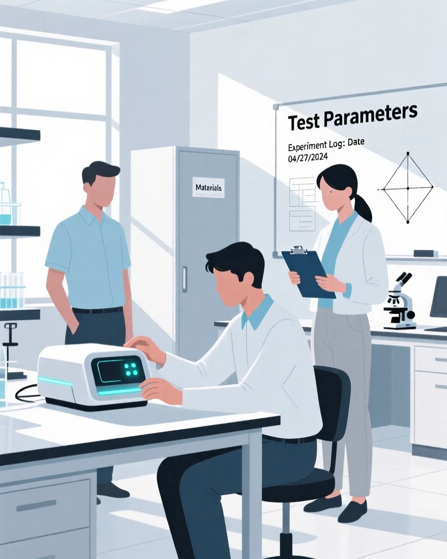 A research team testing new equipment in a bright research lab.