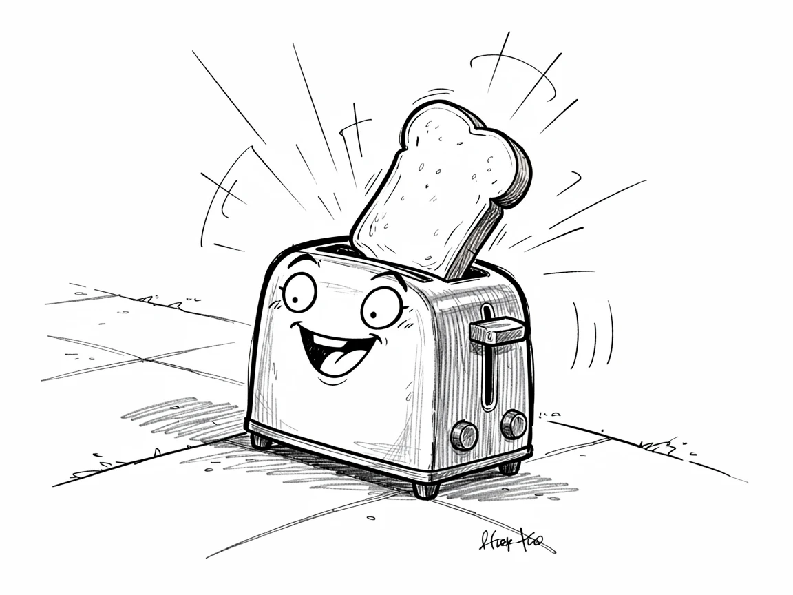 A toaster popping out toast triumphantly at the end of a quiet driveway.