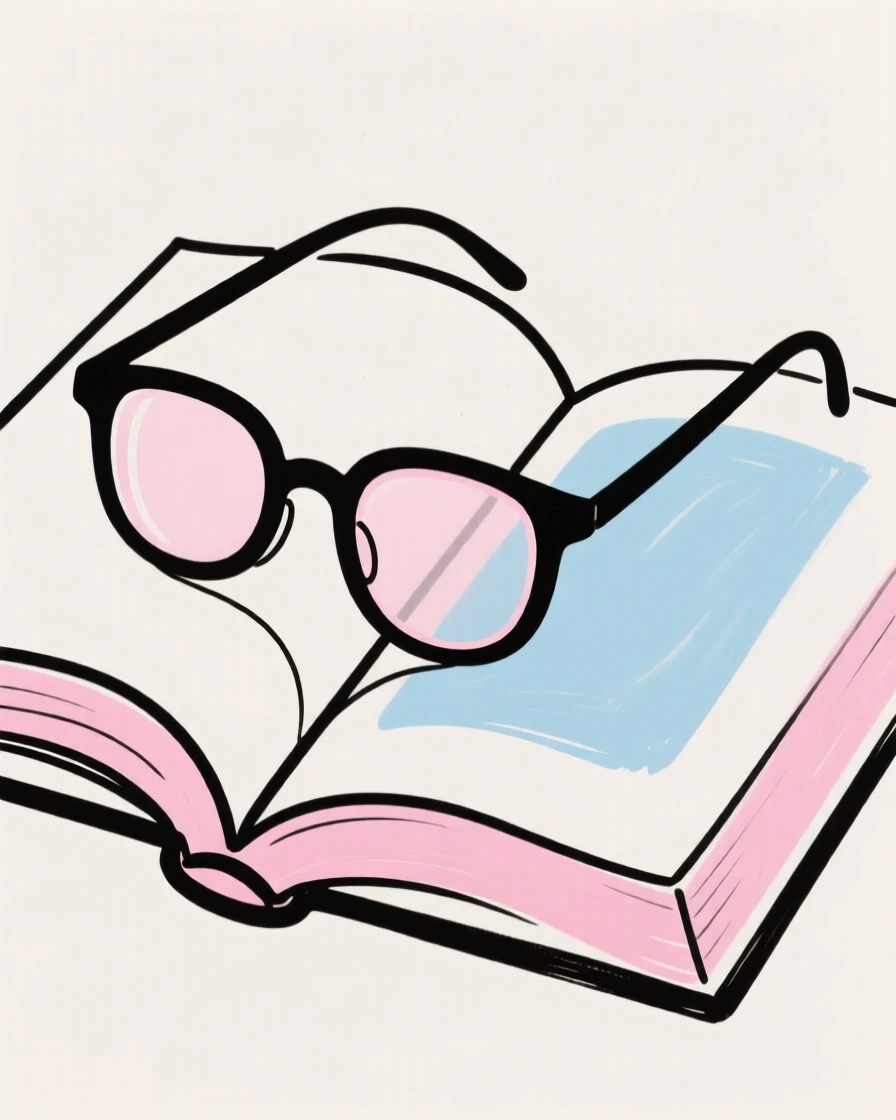 A pair of glasses resting on an open book