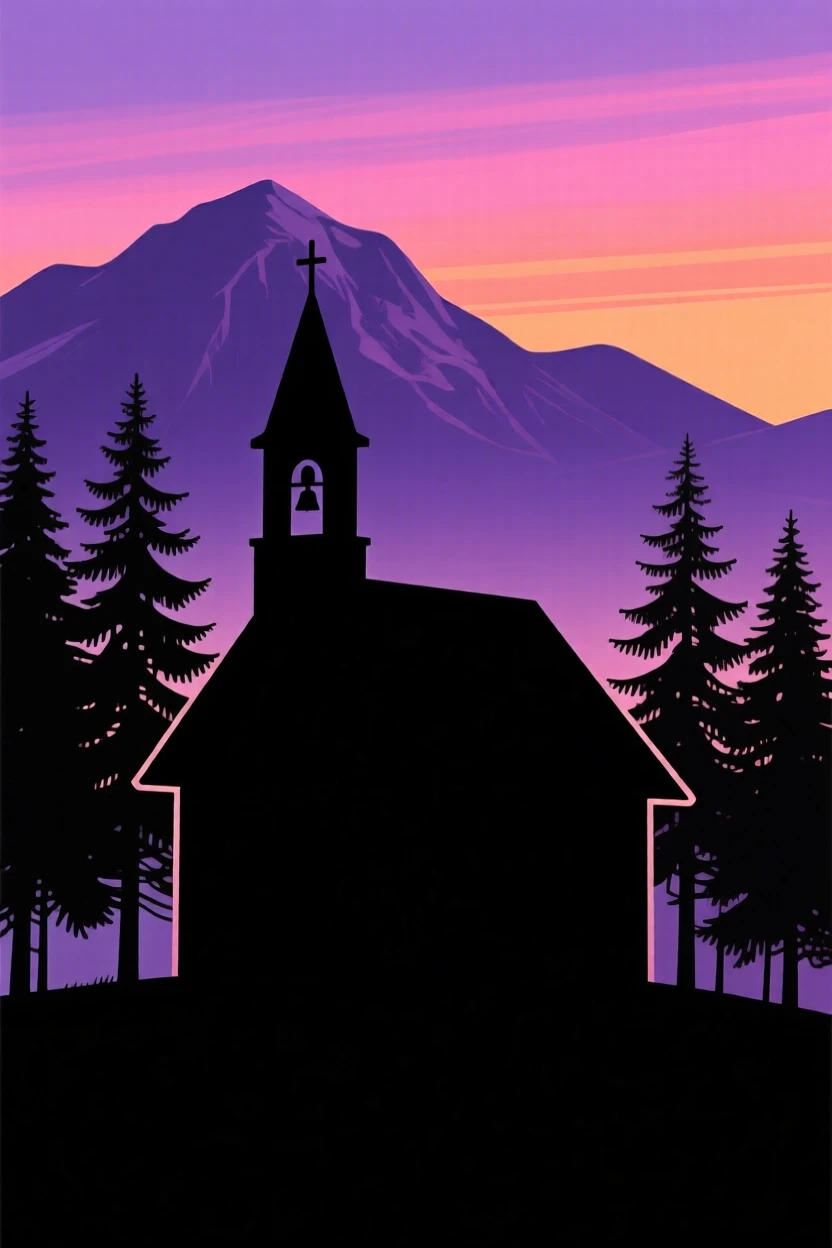 A quiet mountain chapel with a single bell tower rising above the trees.