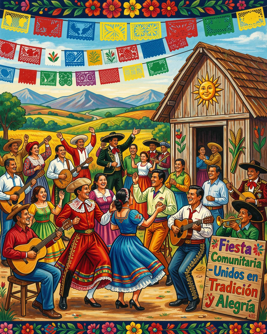 A country barn dance with neighbors gathered together