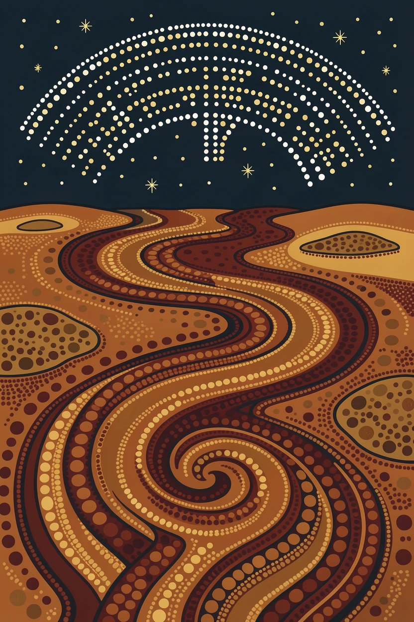A winding river delta beneath a starry night sky