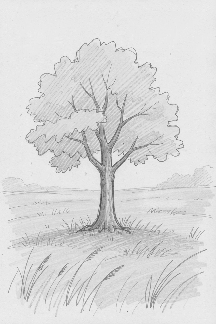 A solitary tree standing in an open golden field, amid gentle morning mist, evoking deep calm and clarity.