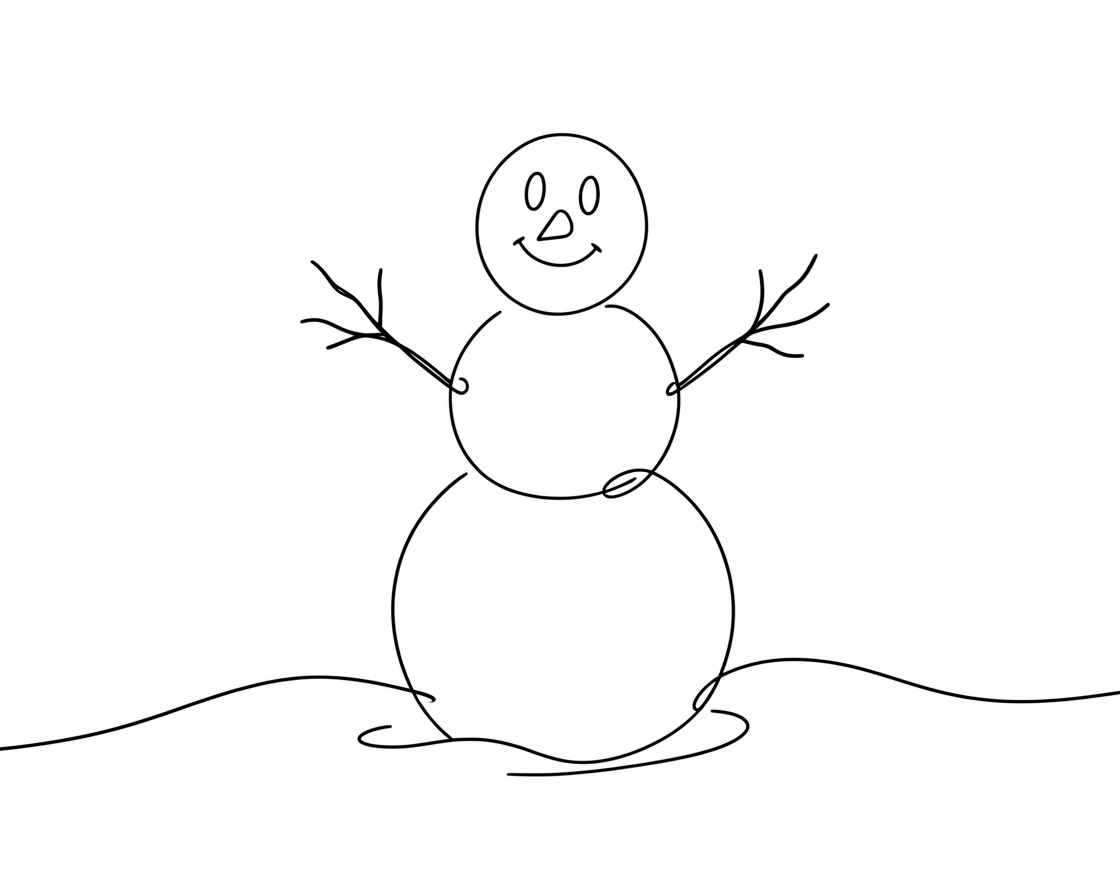 A snowman standing in a freshly fallen blanket of snow