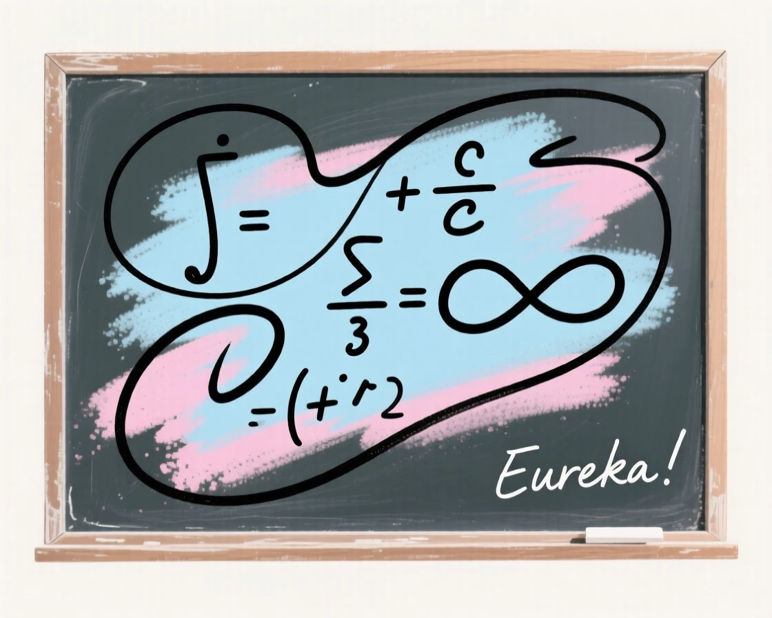 A chalkboard filled with equations
